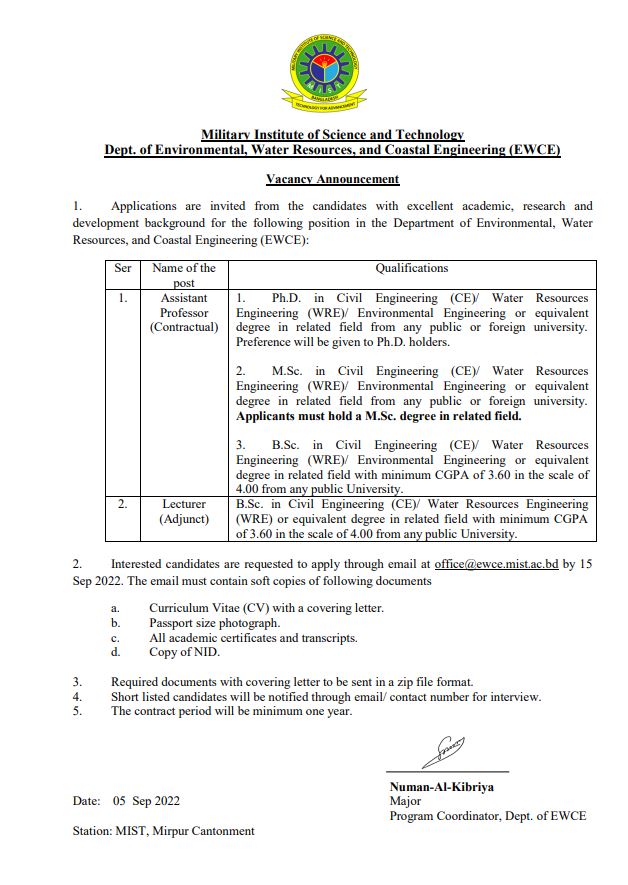 FACULTY RECRUITMENT CIRCULAR AT EWCE DEPARTMENT